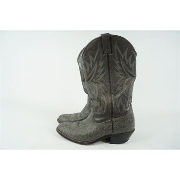 Double H Leather Cowboy Boots grey  cowgirl western sz. 7 embroidered pull on - Picture 9 of 14